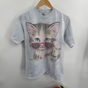 The Mountain Shirt Women's M Gray Cat Pink Sunglasses Graphic Tee 2017 Casual